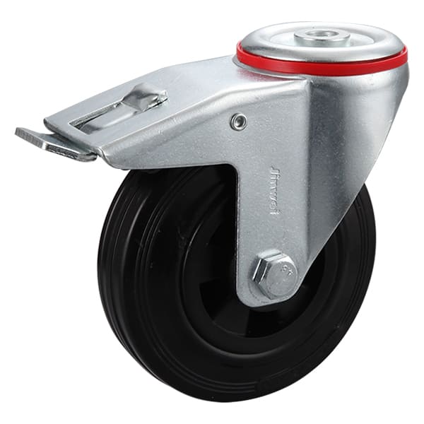 Bolt Hole and Total Brake Black Solid Rubber Industrial Castors with Polyropylene Rim