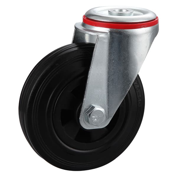 Bolt Hole Black Solid Rubber Industrial Castors with Polypropylene Centre