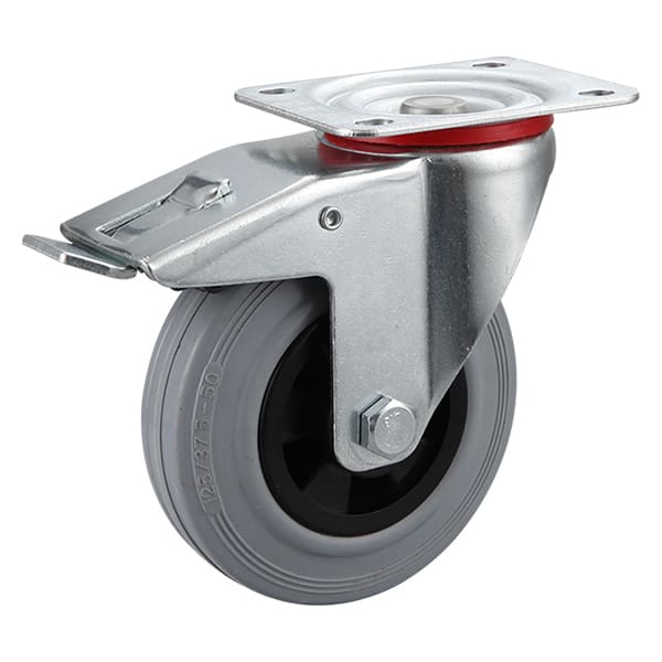 Total Brake Grey Solid Rubber Industrial Castors with Polypropylene Centre