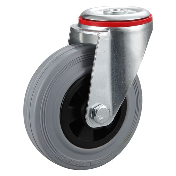 Bolt Hole Grey Solid Rubber Industrial Castors with Polypropylene Centre