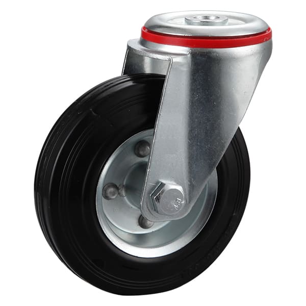 Bolt Hole Black Solid Rubber Industrial Castors with Metal Centre