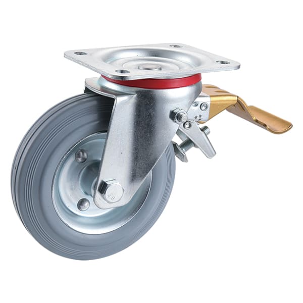 Tail Brake Grey Solid Rubber Industrial Castors with Metal Centre