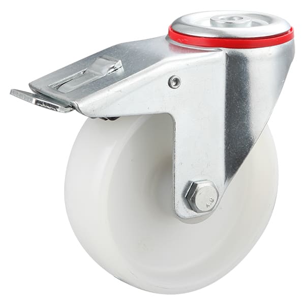 Bolt Hole and Total Brake White Polypropylene Industrial Castors