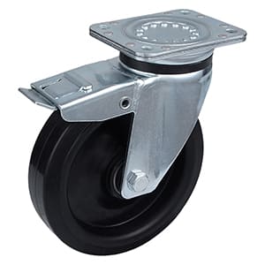 Heavy Load Total Brake Castors with Black Elastic Rubber Wheel Supply