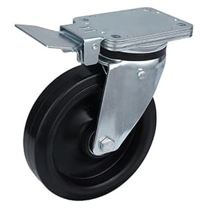 Heavy Load Central Brake Castors with Black Elastic Rubber Wheel Wholesale Price