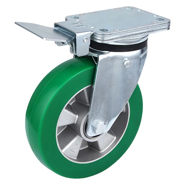 Heavy Industrial Elastic Polyurethane Central Brake Castor Wheels