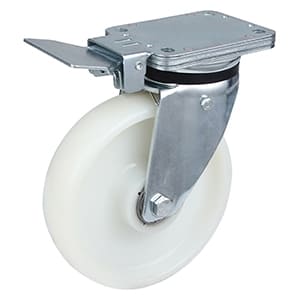 Heavy Duty Industrial Injection Nylon Central Braked Castors With Double Ball Bearings