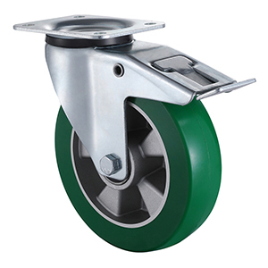 Top Industrial Green Elastic Polyurethane Total Brake Castor Wheels Taishan Supplier