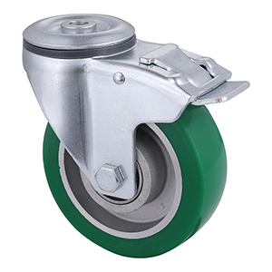 Top Industrial Green Elastic Polyurethane Bolt Hole Castor Wheels with Total Brake Factory