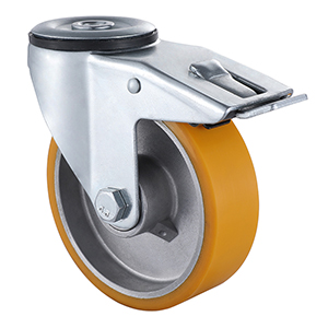 Top Industrial Yellow Polyurethane Bolt Hole Castors with Total Brake Factory Direct Sales