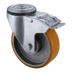 Industry Leading Industrial Yellow Polyurethane Bolt Hole Castors with Total Brake Manufacturer