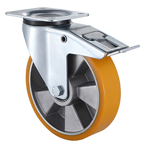 Hight Quality Industrial Yellow Polyurethane Swivel Castors with total brake Taishan Manufacturer