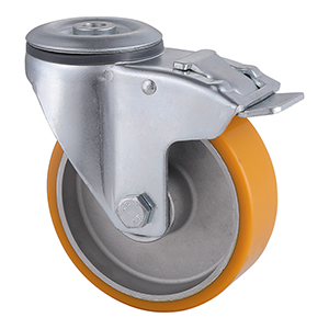 Hight Quality Industrial Yellow Polyurethane Bolt Hole Castors with Total Brake Industry Leading Manufacturer