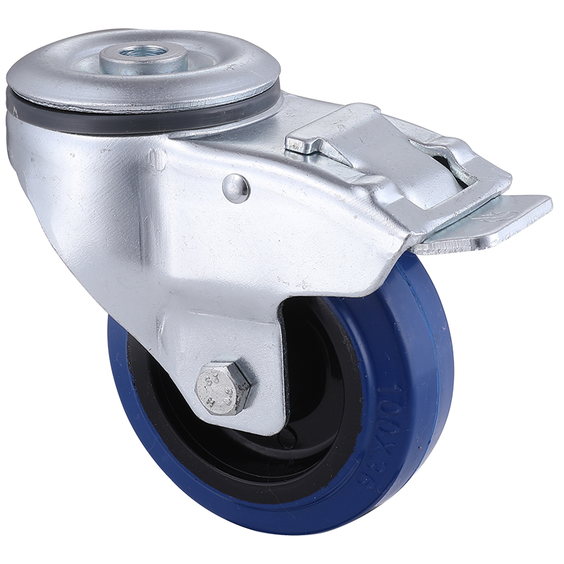 Hight Quality Industrial Blue Elastic Rubber Bolt Hole Castors with Total Brake Taishan Factory