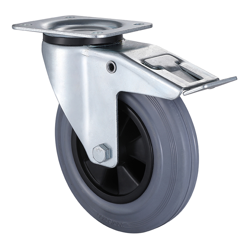 Best Industrial Grey Solid Rubber Castors Swivel With Total Brake Taishan Factory