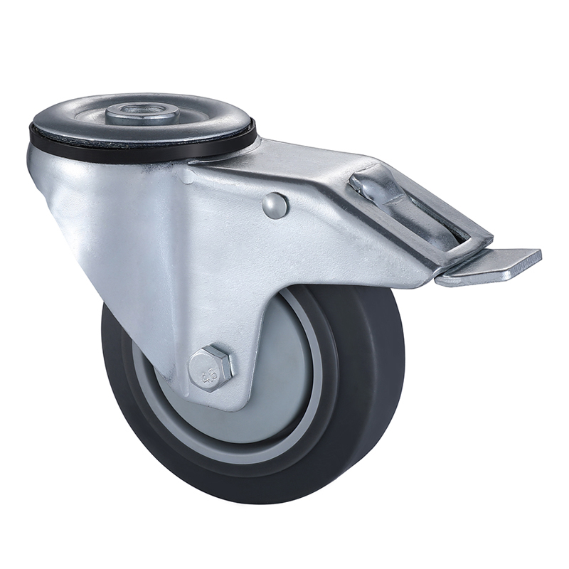 Industrial Grey Thermoplastic Rubber Bolt Hole Castors with Total Brake Manufacturer