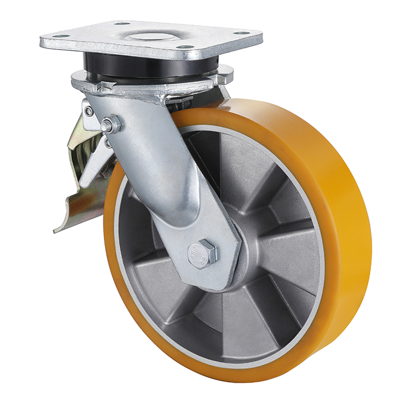 Best Heavy Duty Yellow Polyurethane Tail Brake Castor Wheels Supplier