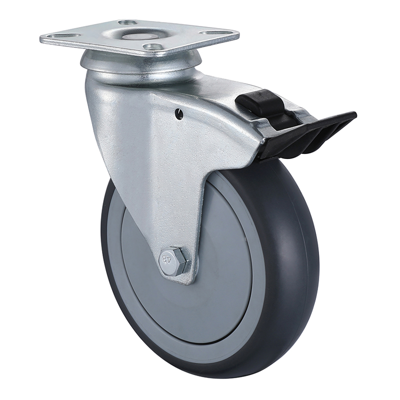 Grey Swivel Thermoplastic Rubber Institutional Castors with Total Brake with Threadguard from China Manufacturer