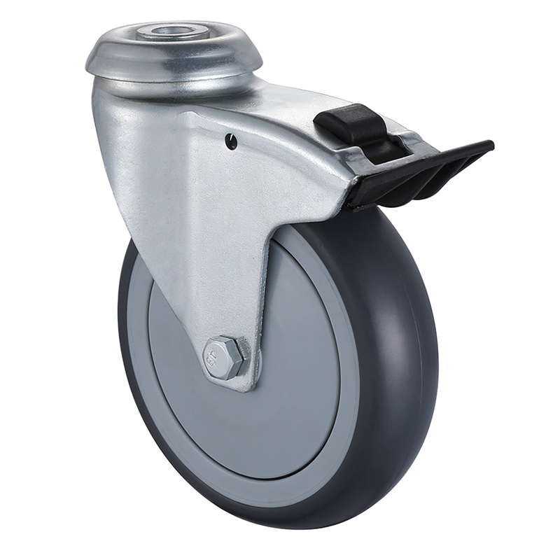 Grey Bolt Hole Thermplastic Rubber Institutional Castors with Total Brake with Threadguard