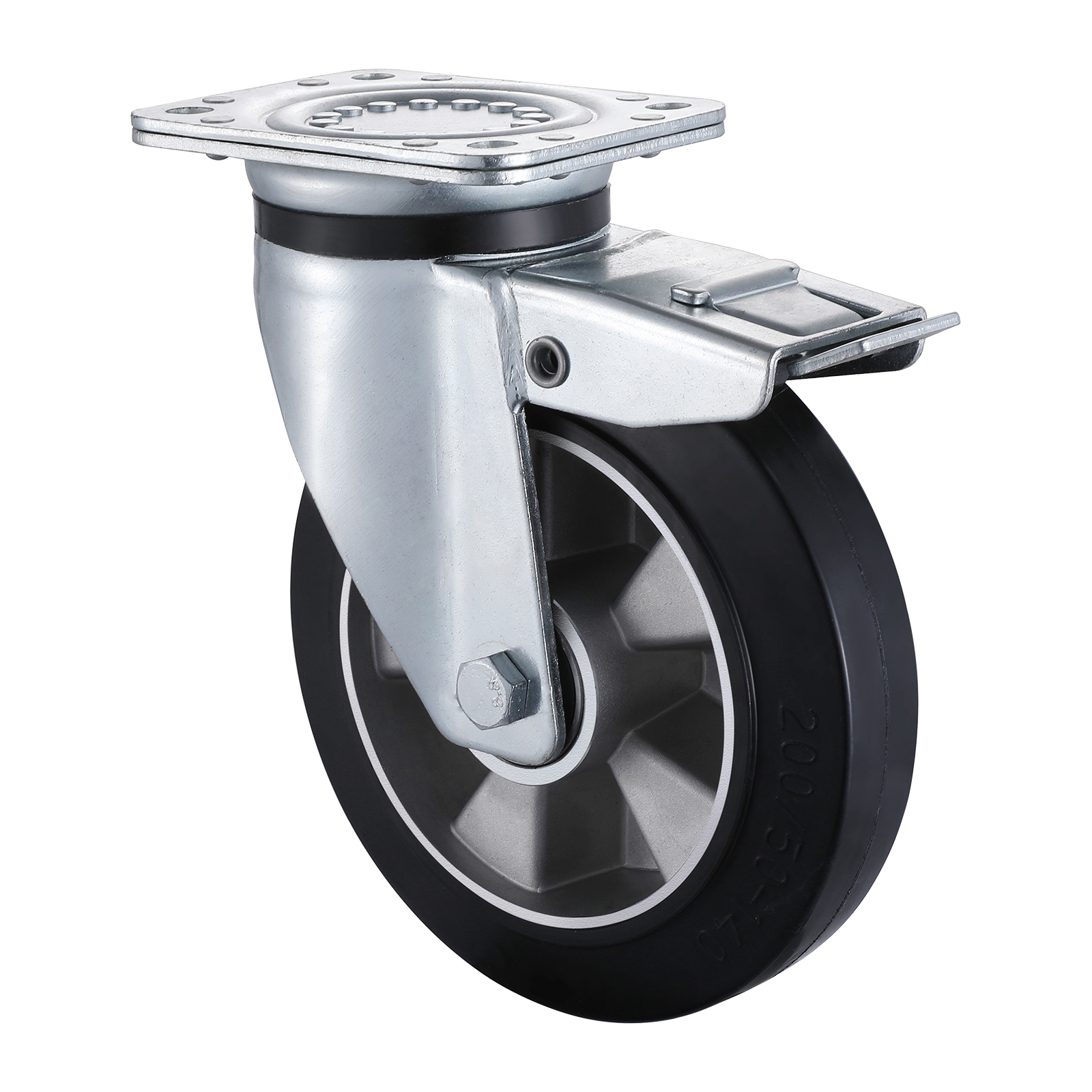 03 Series Heavy Duty Castors with EA Series Black Elastic Rubber Wheel Swivel Castors with Total Brakes