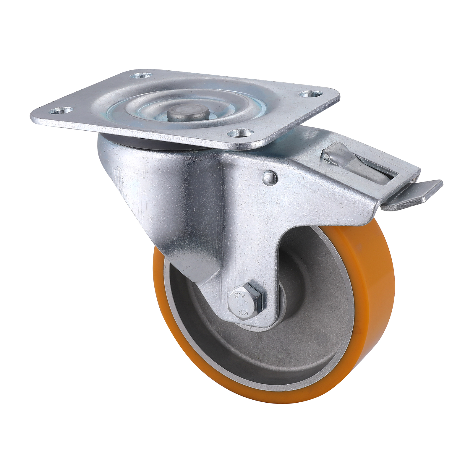 06 Series Industrial Castors with UA Series Yellow Polyurethane Wheel Swivel Castors with Total Brakes