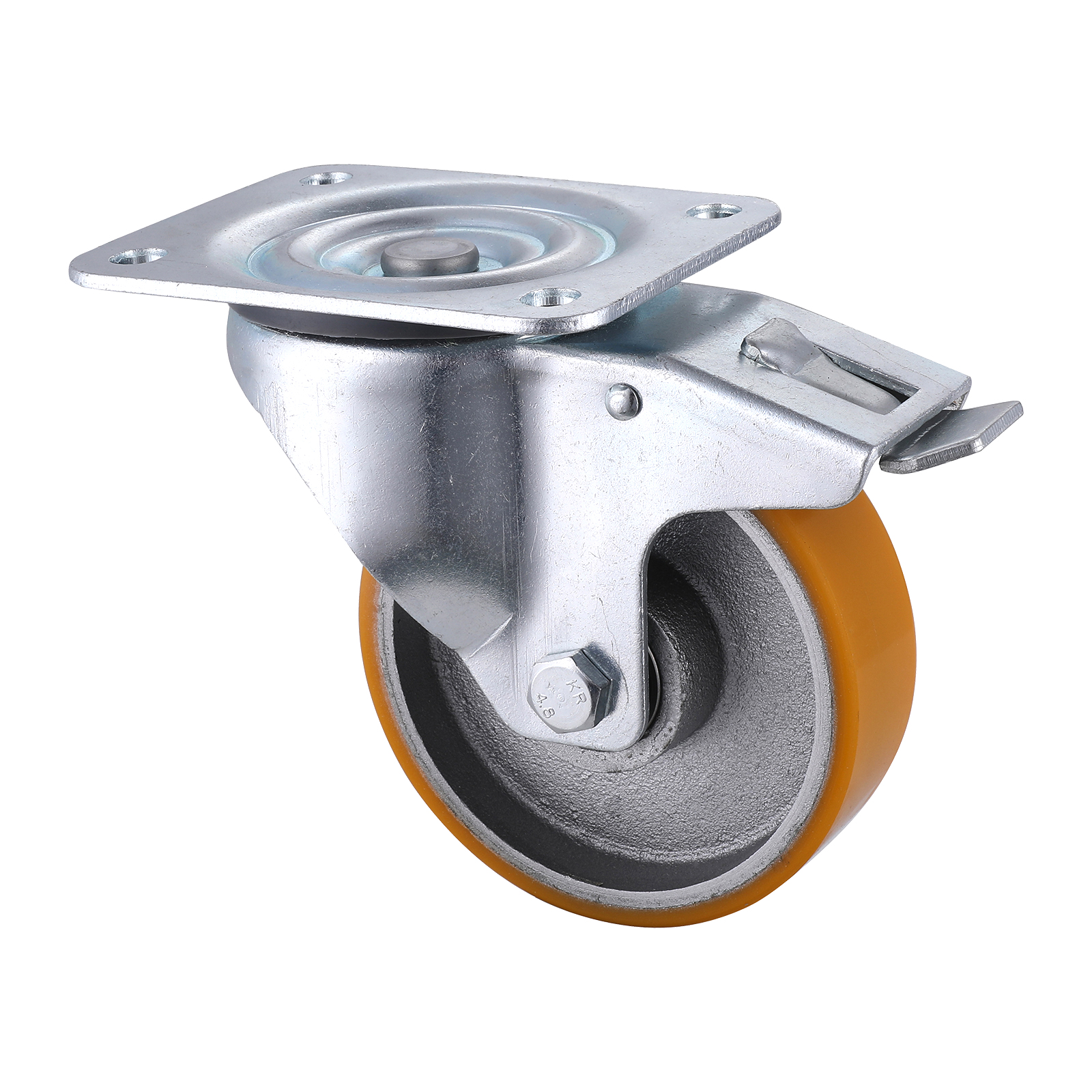 06 Series Industrial Castors with UI Series Yellow Polyurethane Wheel Swivel Castors with Total Brakes