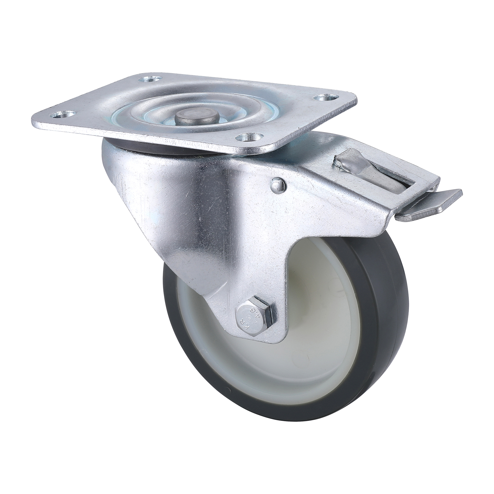 06 Series Industrial Castors with UP Series Grey Thermoplastic Polyurethane Wheel Swivel Castors with Total Brakes