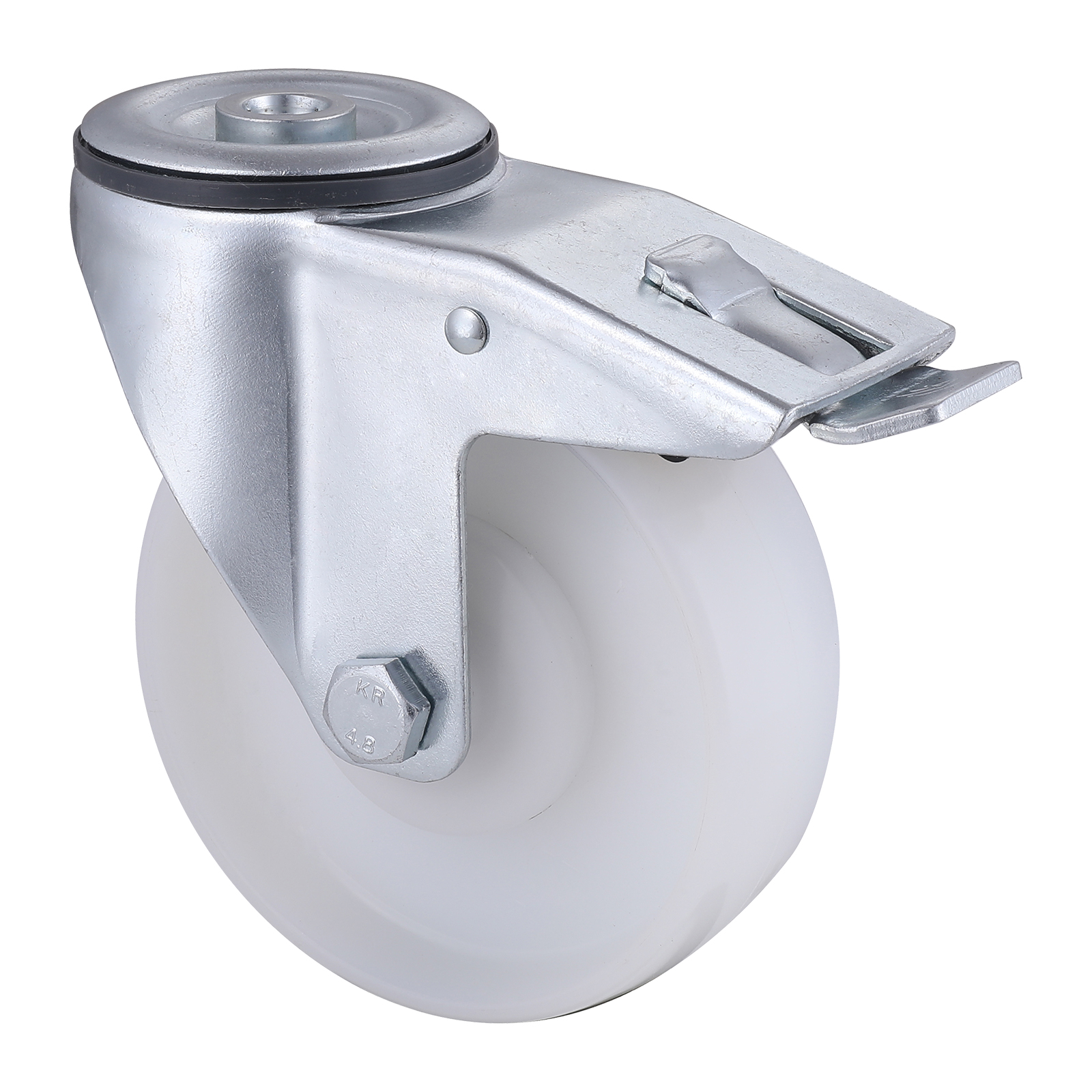 07 Series Industrial Castors with PA Series White Polyamide Wheel1 Bolt Hole Castors with Total Brakes