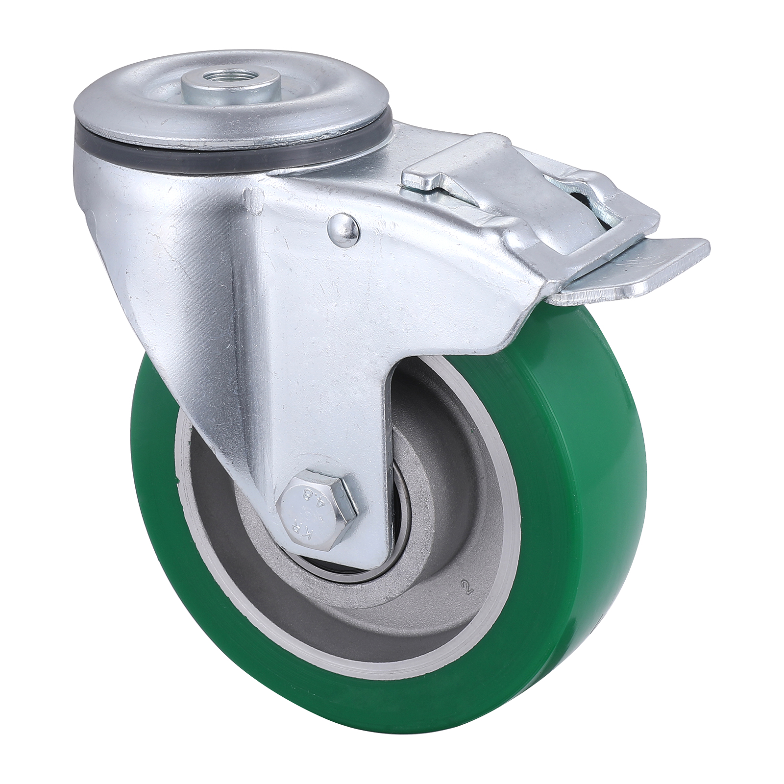 09 Series Industrial Castors with UH Series Green Elastic Polyurethane Wheel Bolt Hole Castors with Total Brakes
