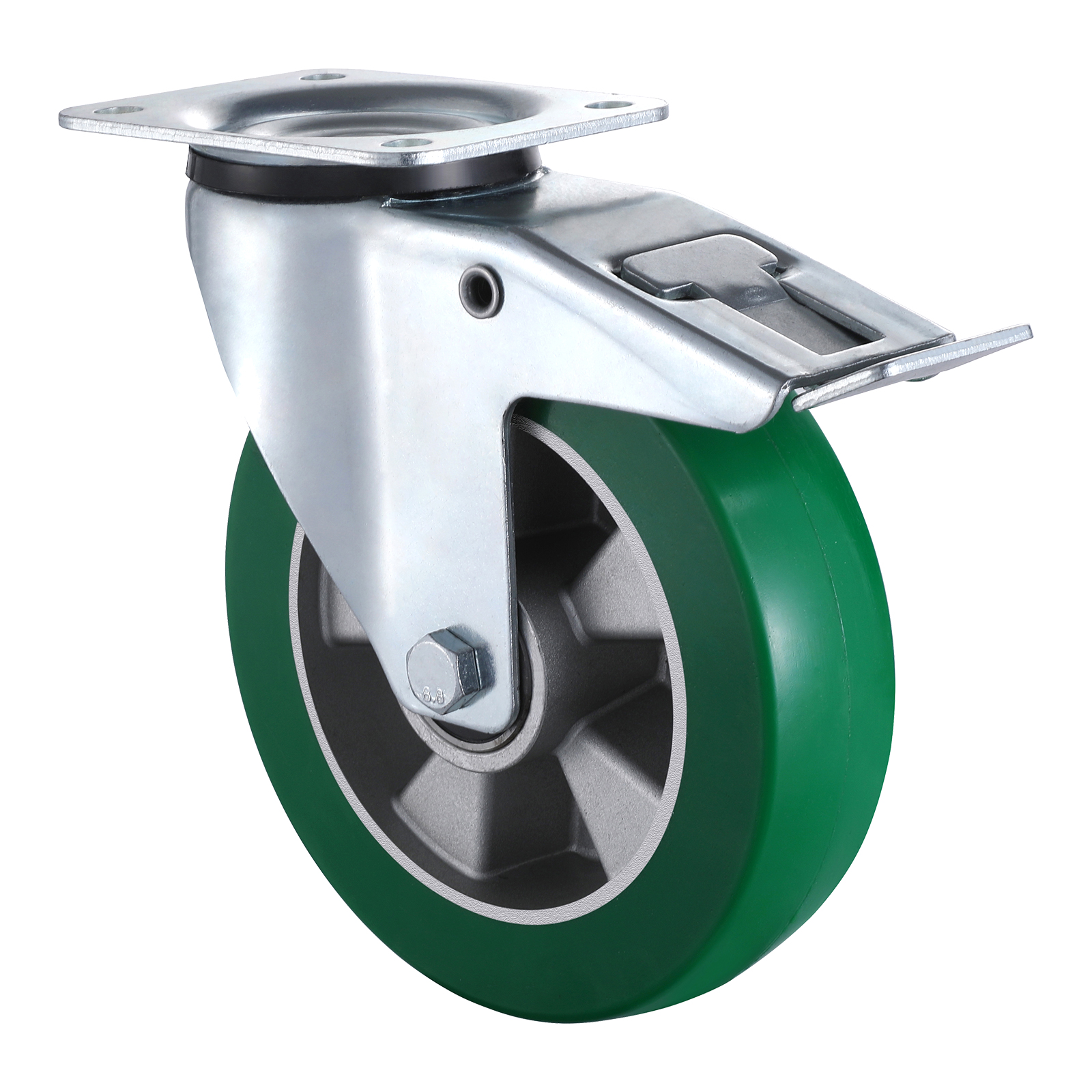 09 Series Industrial Castors with UH Series Green Elastic Polyurethane Wheel Swivel Castors with Total Brakes