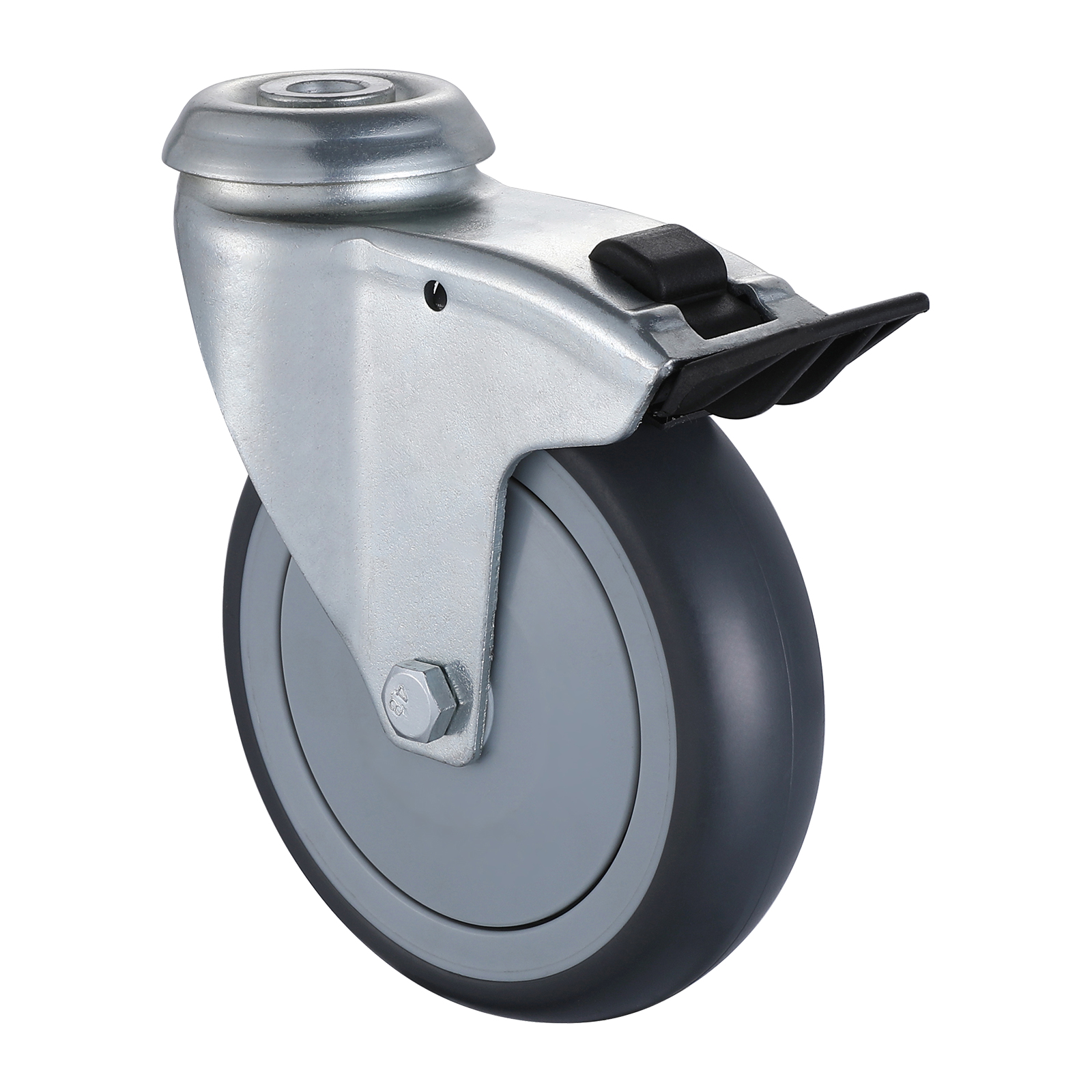 18 Series Institutional Castors with TP Series Thermoplastic Rubber Wheel1 Bolt Hole Castors with Total Brakes