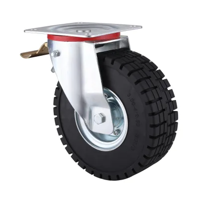 08 Series Industrial Castors with EL Series Black Loaded Elasitc Rubber Wheel Swivel Castors with Total Brakes