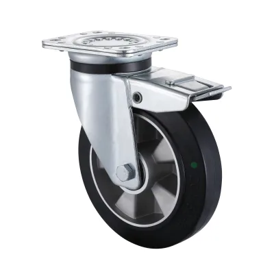 03 Series Heavy Duty Castors with EA Series Black Elastic Rubber Wheel Swivel Castors with Total Brakes