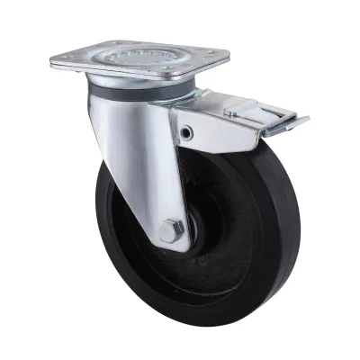 03 Series Heavy Duty Castors with EI Series Black Elastic Rubber Wheel Swivel Castors with Total Brakes
