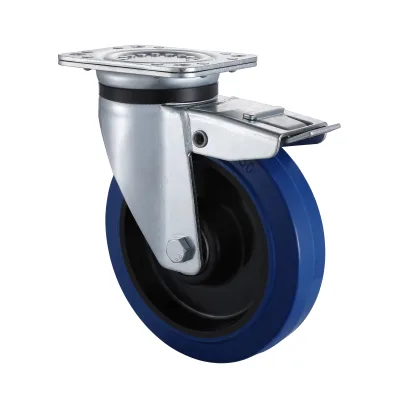 03 Series Heavy Duty Castors with EP Series Blue Elastic Rubber Wheel Swivel Castors with Total Brakes