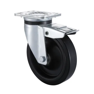 03 Series Heavy Duty Castors with ES Series Black Elastic Rubber Wheel Swivel Castors with Total Brakes