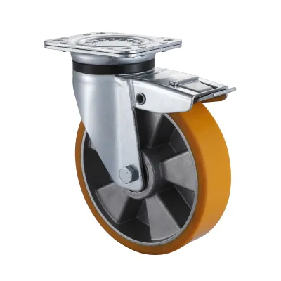 03 Series Heavy Duty Castors with UA Series Yellow Polyurethane Wheel Swivel Castors with Total Brakes