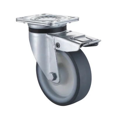 03 Series Heavy Duty Castors with UM Series Grey Thermoplastic Polyurethane Wheel Swivel Castors with Total Brakes