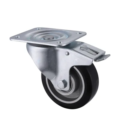 06 Series Industrial Castors with EA Series Black Elastic Rubber Wheel Swivel Castors with Total Brakes