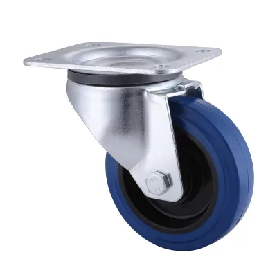 06 Series Industrial Castors with EP Series Blue Elastic Rubber Wheel Swivel Castors