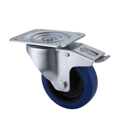 06 Series Industrial Castors with EP Series Blue Elastic Rubber Wheel Swivel Castors with Total Brakes