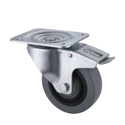 06 Series Industrial Castors with RA Series Grey Polyamide Sandwich Wheel Swivel Castors with Total Brakes
