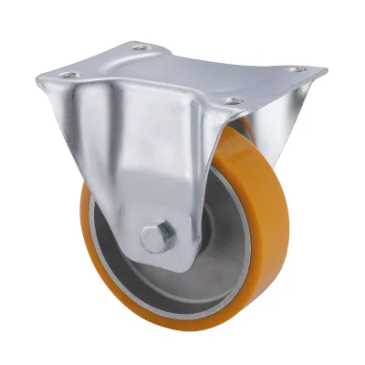 06 Series Industrial Castors with UA Series Yellow Polyurethane Wheel Fixed Castors