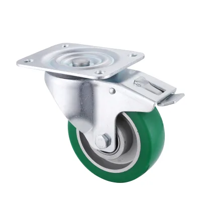 06 Series Industrial Castors with UH Series Green Elastic Polyurethane Wheel Swivel Castors with Total Brakes