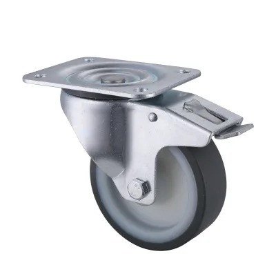 06 Series Industrial Castors with UM Series Grey Thermoplastic Polyurethane Wheel Swivel Castors with Total Brakes