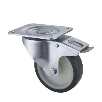 06 Series Industrial Castors with UP Series Grey Thermoplastic Polyurethane Wheel Swivel Castors with Total Brakes