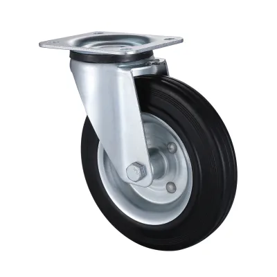 07/08 Series Industrial Castors with BM(SH) Series Black Super Elasitc Rubber Wheel Swivel Castors