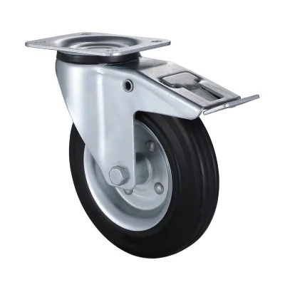 07/08 Series Industrial Castors with BM(SH) Series Black Super Elasitc Rubber Wheel Swivel Castors with Total Brakes