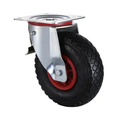 07/08 Series Industrial Castors with FP Series Black Pneumatic Rubber Wheel Swivel Castors with Total Brakes