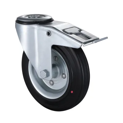 07 Series Heat-Resistant Castors with BM(HR) Series Black Heat Resistant Solid Rubber Wheel Bolt Hole Castors with Total Brakes